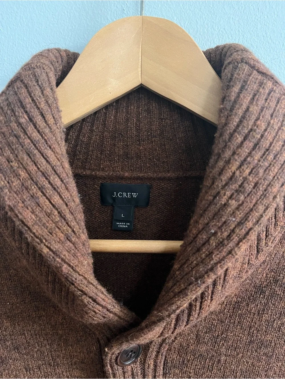 J. Crew Men's Lambswool Shawl Collar Sweater Size Large Layering Preppy Brown